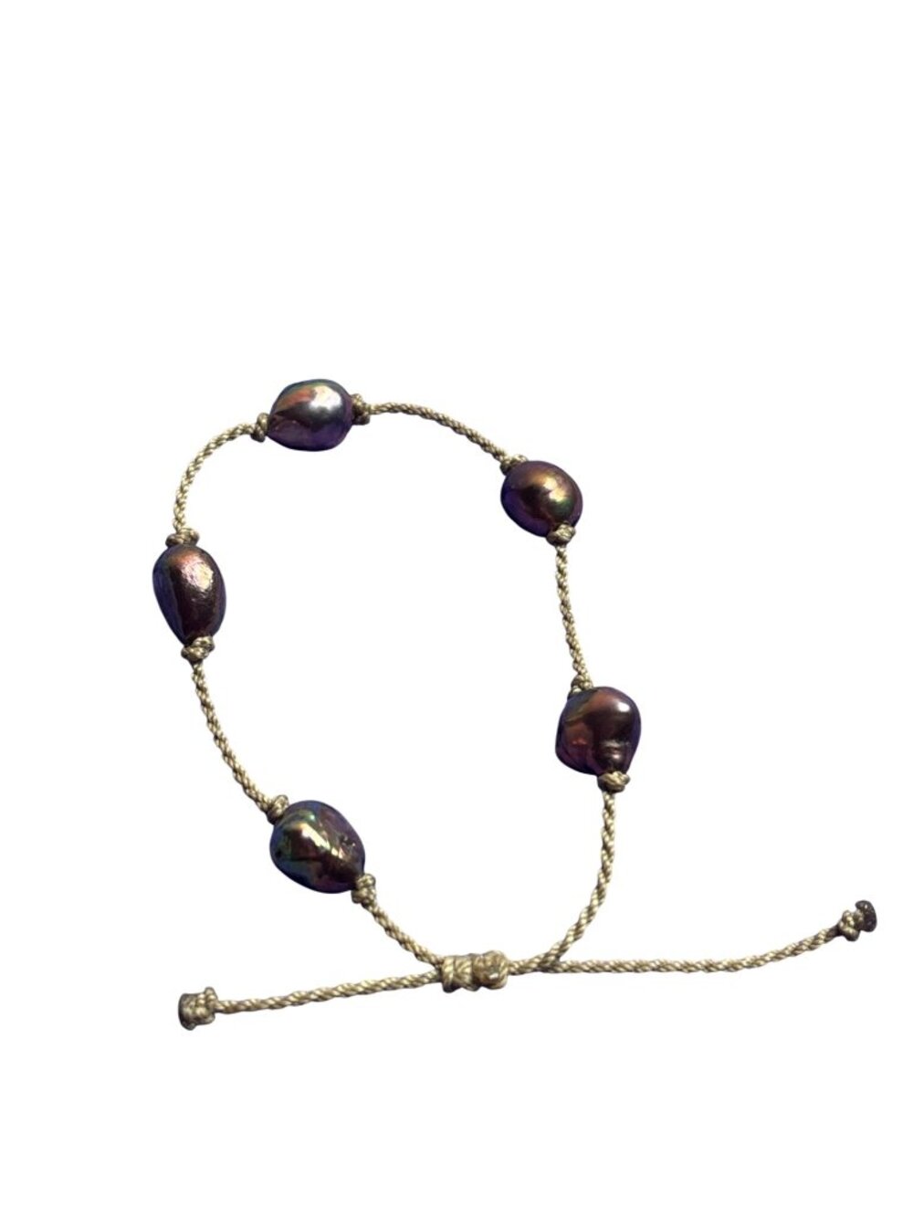 Artisan Freshwater Pearl Bracelet Adjustable Khaki Cord - Picture 2 of 2